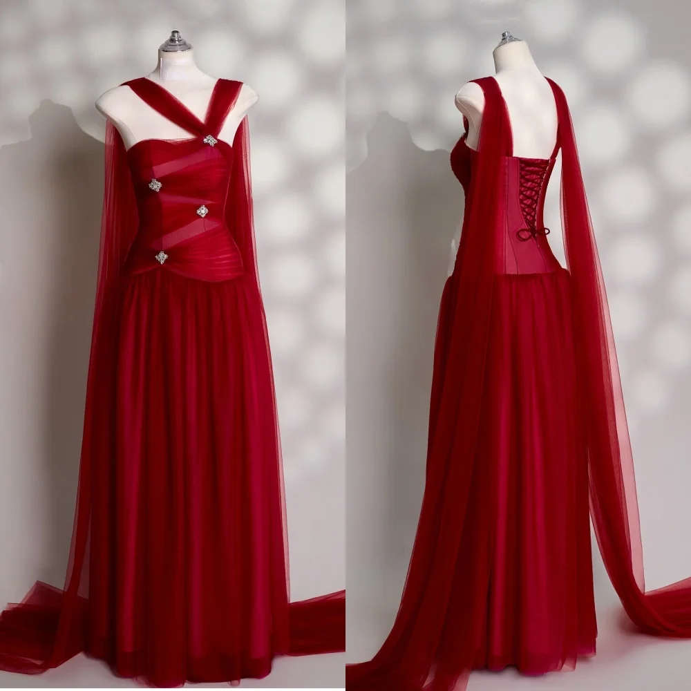 تخصيص الطراز الحديث الأزياء تول حجر الراين الطية ألف خط واحد الكتف فساتين طويلة مخصص فساتين المناسبات الأحجام المتاحة #1