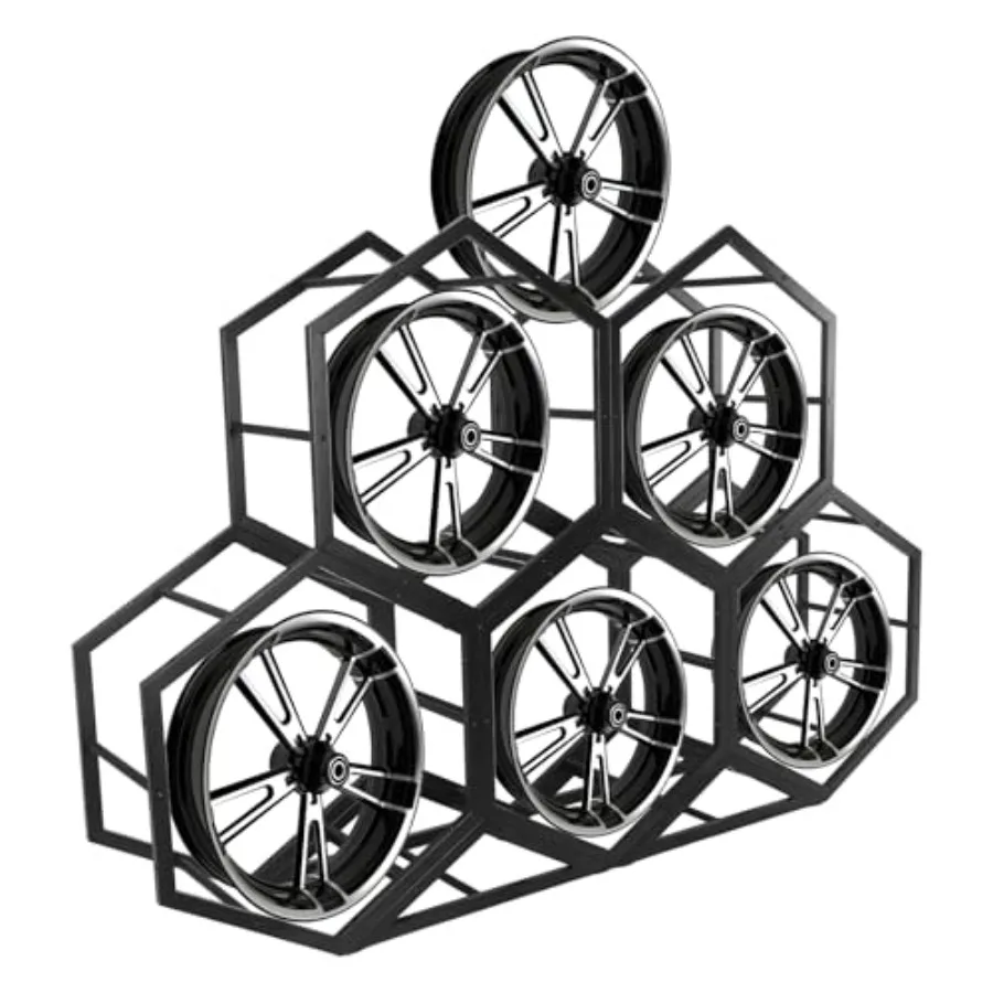 

Small Hexagon Display Rack Stackable Universal Tire Organizer Wear Resist for Car Tuning Shop Garage Organizer in Black
