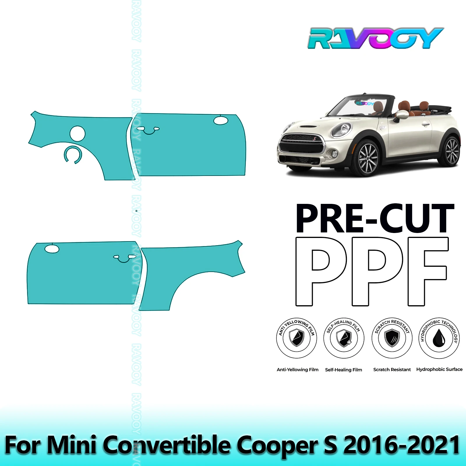 

For Mini Convertible Cooper S 2016-2021 8.5mil Clear Matte Pre-Cut PPF Door & A/B Pillar Kit TPU Paint Protection Film Set