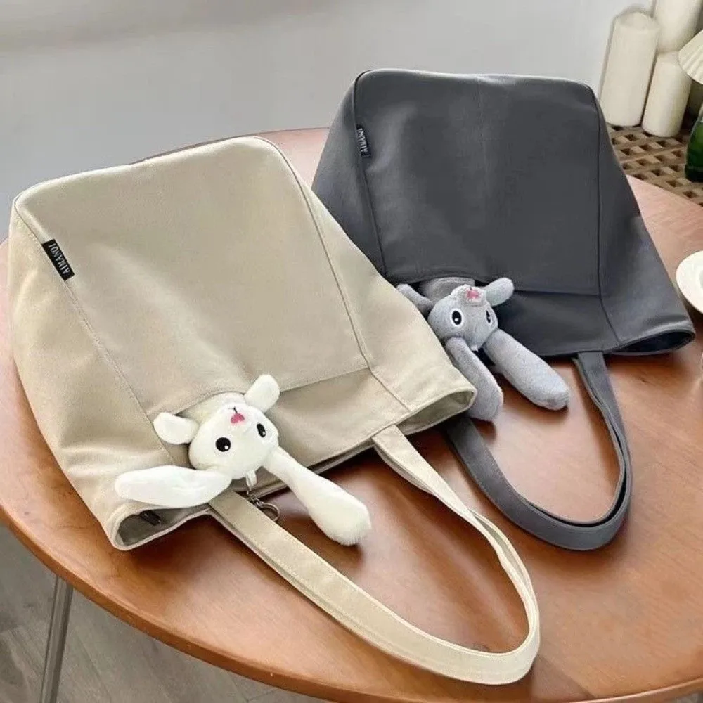 Vintage Canvas Shoulder Bag Large Capacity Solid Color Student Handbag Women Tote Bag Top Handle Bag