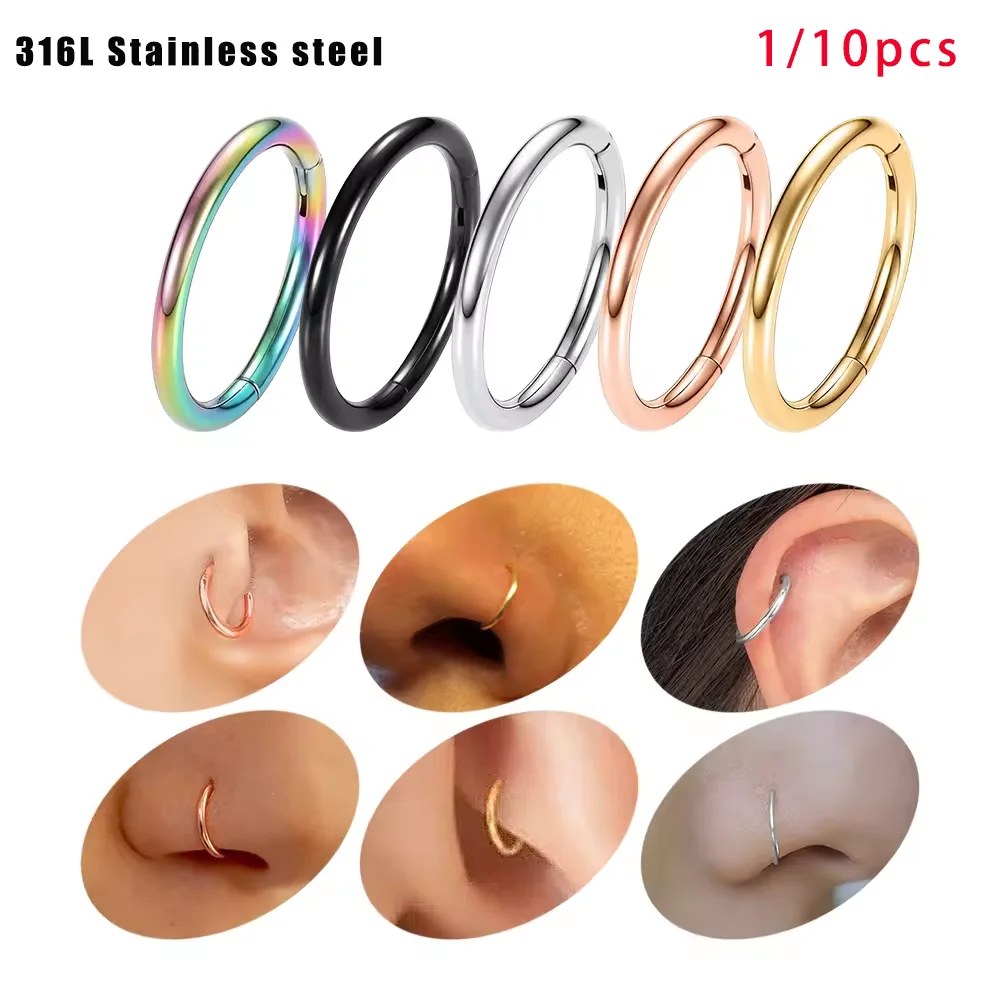 1/10PCS 316L Stainless steel Piercing Nose ring Cartilage Helix Earring Tragus sexy Segment Clicker septum Body Piercing Jewelry