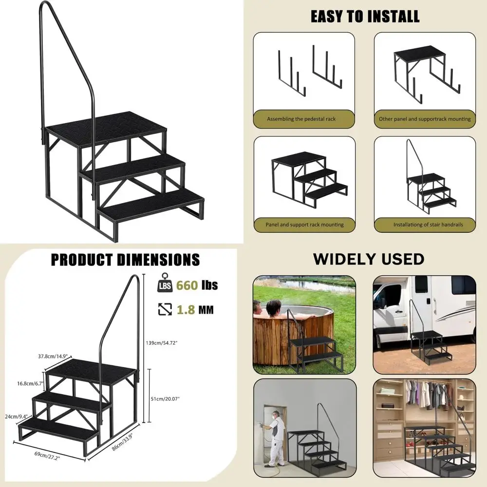 سلم حوض سباحة عالي التحمل فوق الأرض للاستخدام الخارجي، يدعم 660 رطل، خطوات محمولة للمركبات الترفيهية والمنزل، مثالي للوصول إلى Ar العالي