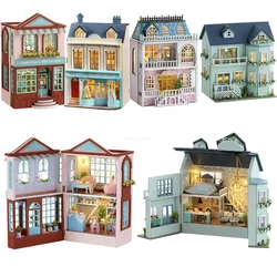 New Diy Wooden Miniature Building Kit Doll Houses With Furniture Dessert Shop Casa Dollhouse Handmade Toys For Girls Xmas Gifts