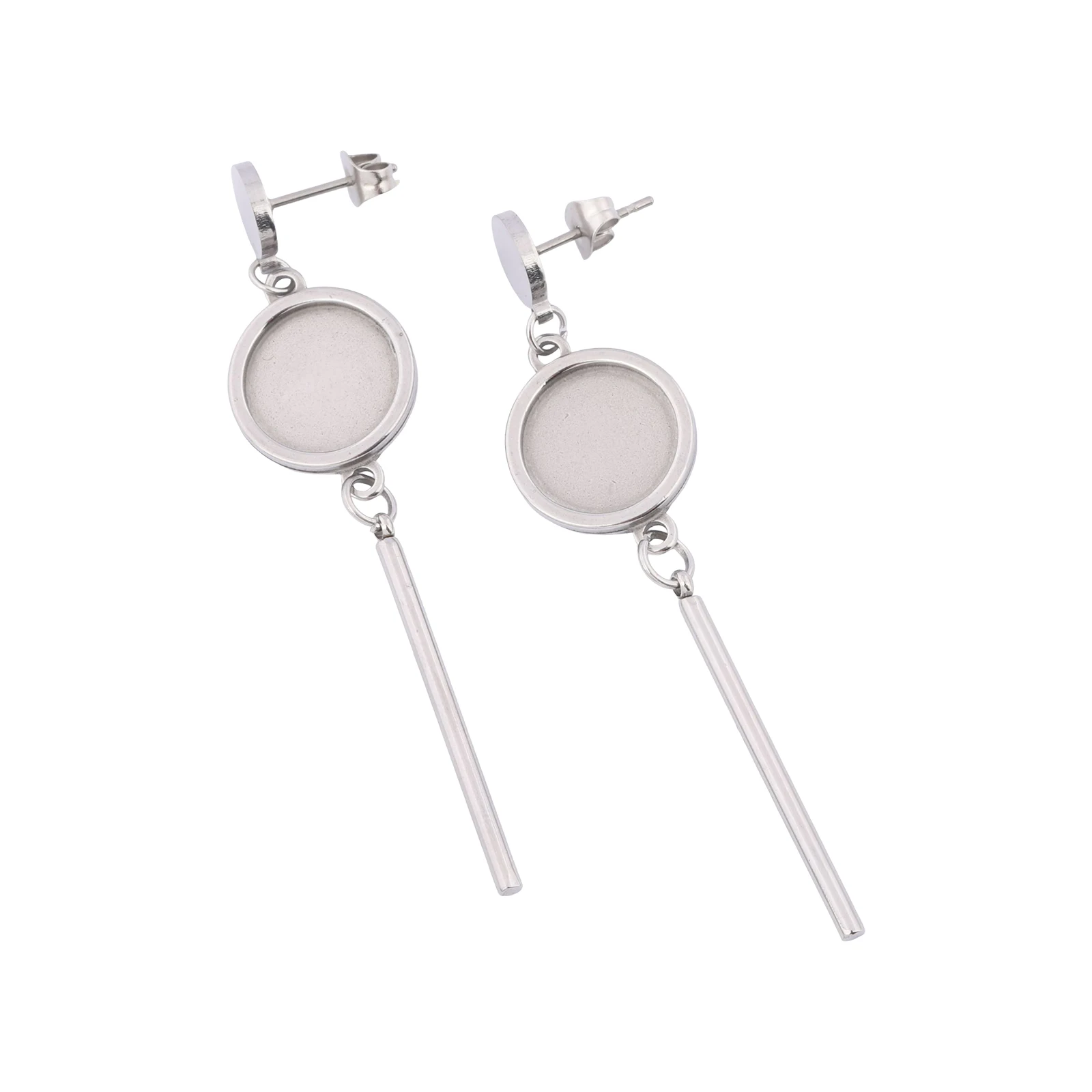 6pcs Stainless Steel Fit 12mm Cabochon Earring Setting Blanks With dangle bar Diy Post Earrings Bezel Studs Findings image 3