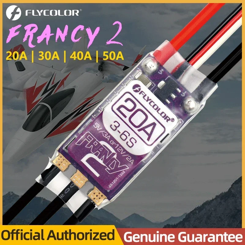 

FLYCOLOR Francy 2 Бесщеточный ESC 20A 30A 40A 50A BLHELI-32 BL32 3-6S Контроллер скорости 5 В/3 А 12 В/2 А для радиоуправляемого самолета Francy2