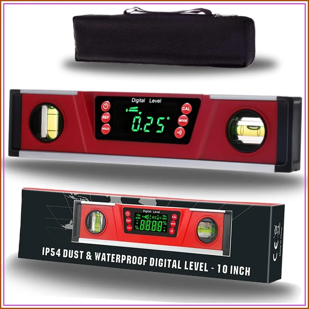 

10-Inch Digital Torpedo Level & Protractor | Neodymium Magnets | Bright LED Display | V-Groove Magnetic Base | IP54 Waterproof