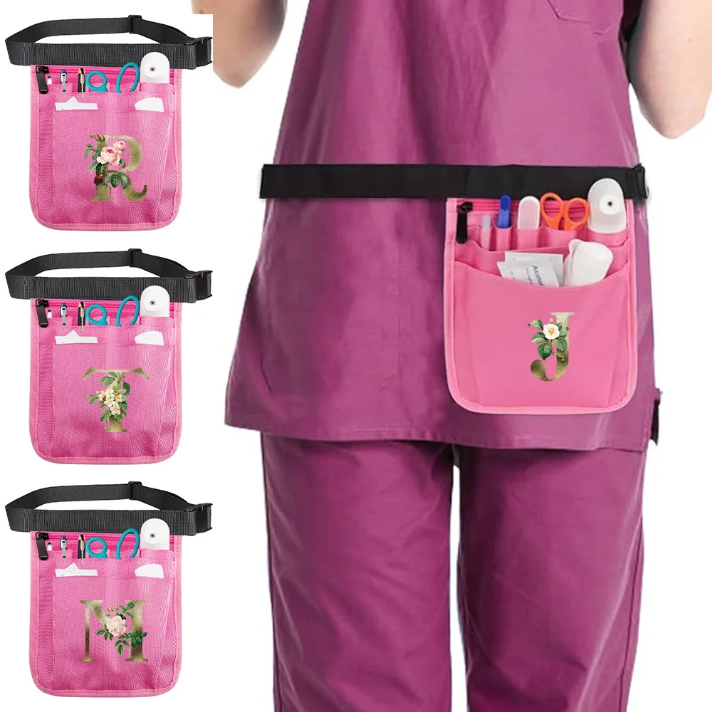 New Nurse Lightweight Waist Bag Multifunctional Waist Pack Golden Flower Letter Print Work Accessories Adjustable Bag Waist Bags