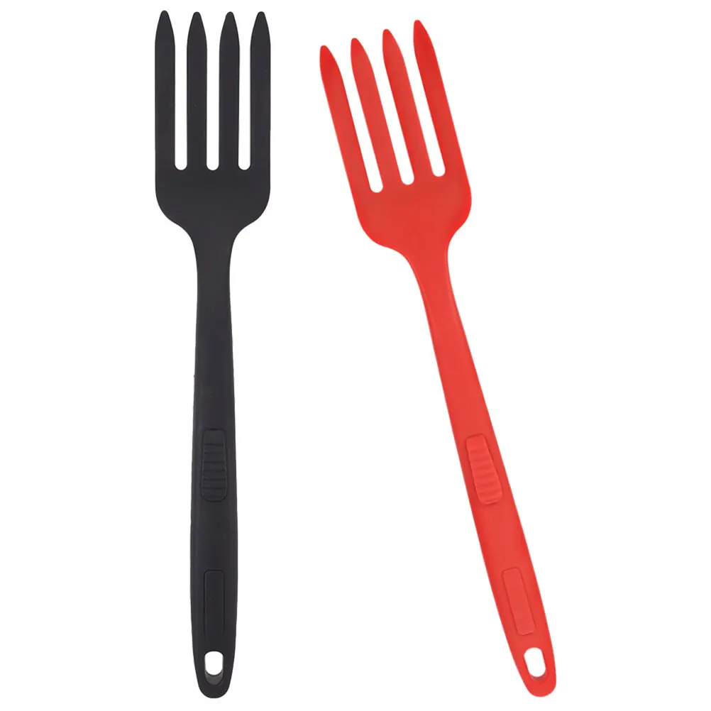 

2 Pcs Silicone Cooking Forks Red Black Smooth Handle Lightweight Kitchen Accessories Reusable Food Utensils Ergonomic Design