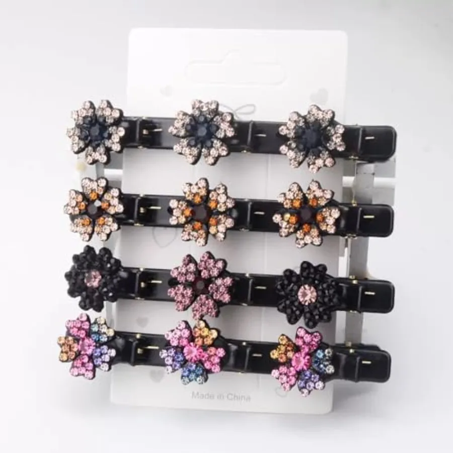 

4 Pcs Sparkling Crystal Stone Braided Hair Clips, 2026 New Satin Fabric Hair Bands Rhinestone Four-Leaf Clover Hair Clip for St