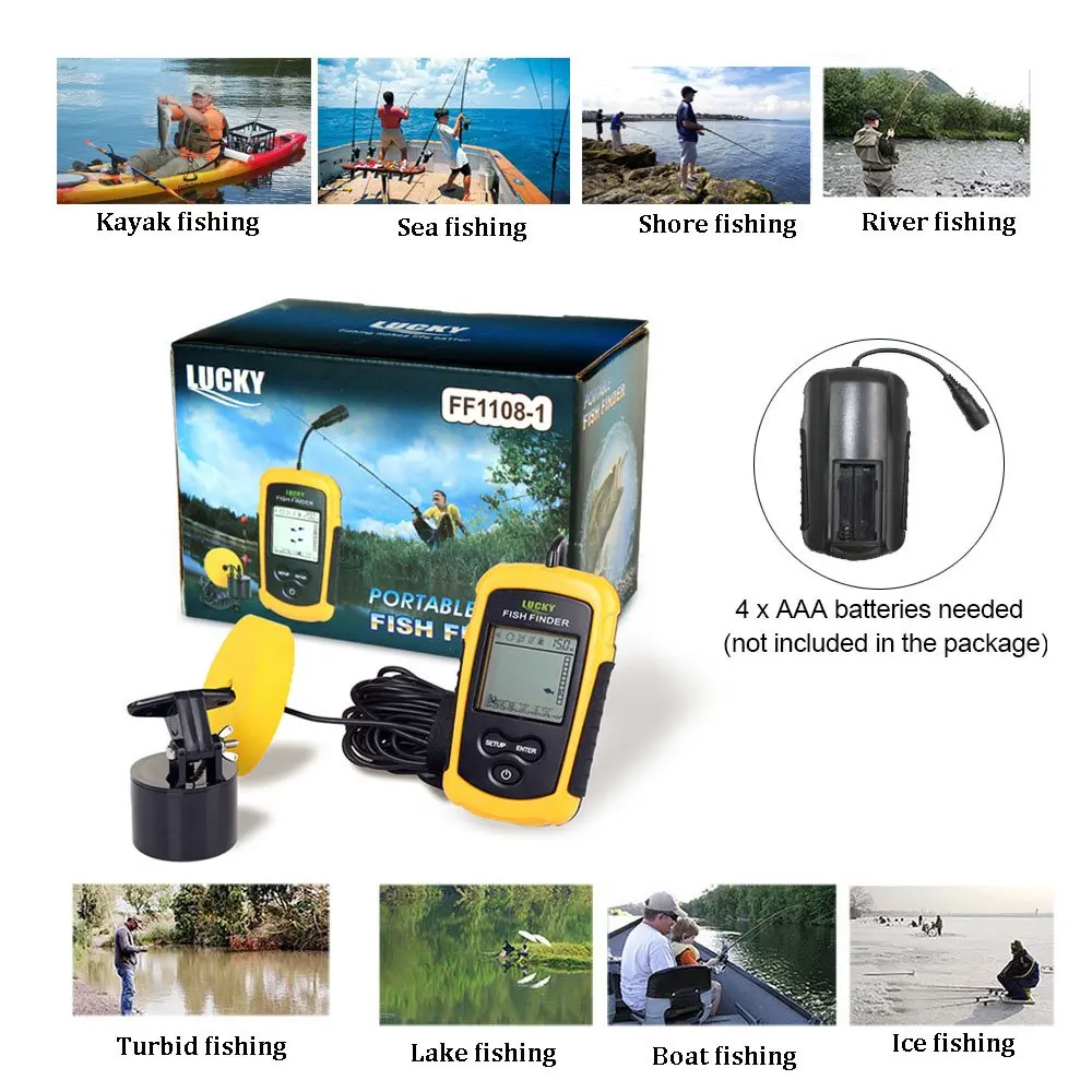 LUCKY FFC1108-1 Portable Fish Finders 100M Sonar Fishing lure Echo Sounder Fishing Finder Alarm Transducer Lake Sea Fishing