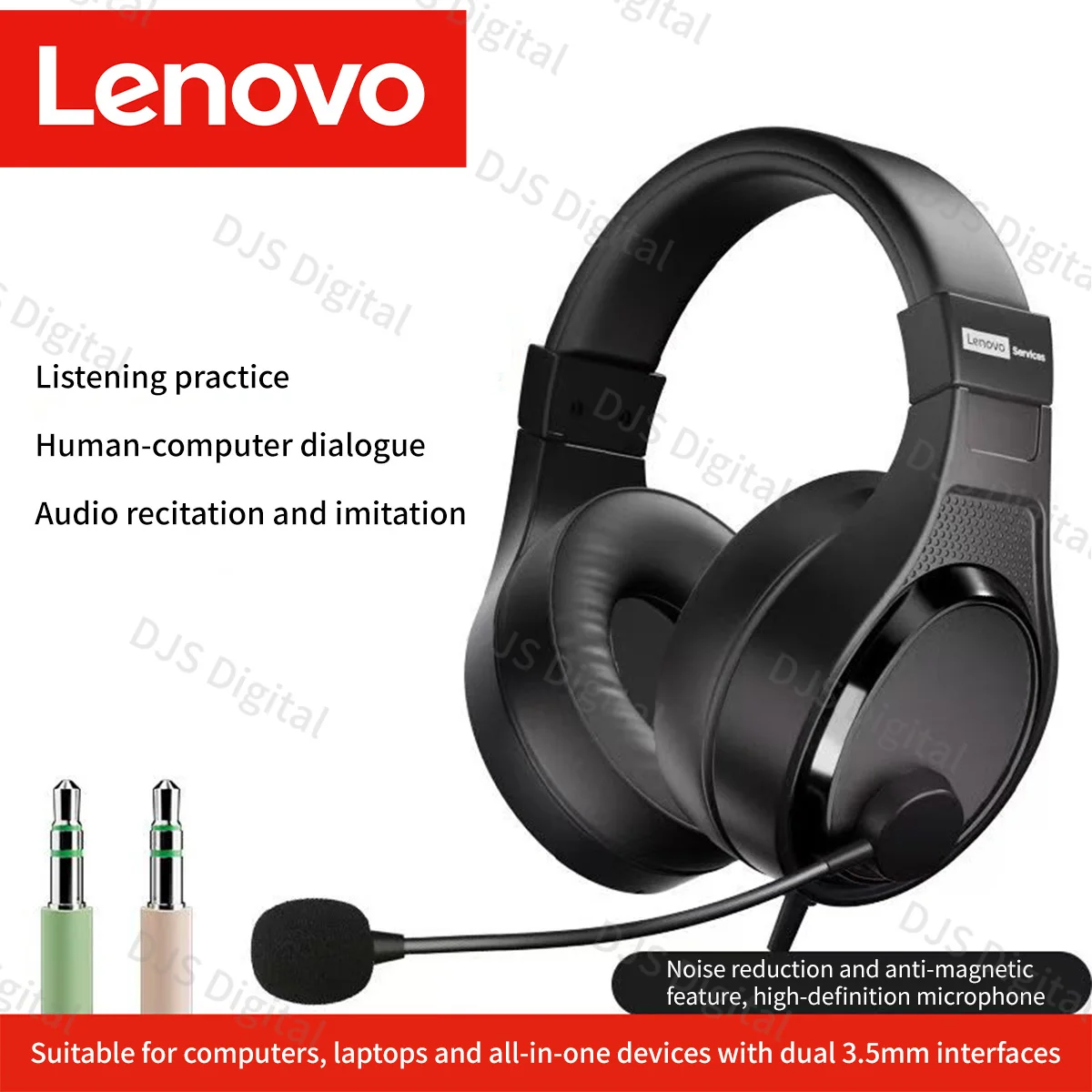 Lenove Communication Headset Wireless Anc 3.5mm Jack Earphones with Microphone Hd Call On-Ear Ai Noise Cancelling Headphones