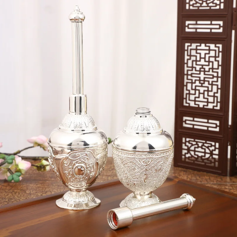 European Silver Plated Holy Water Bottle-Elegant Sacred Vessel with Engraved Patterns Home Altar & Office Desk Decor, Wholesale