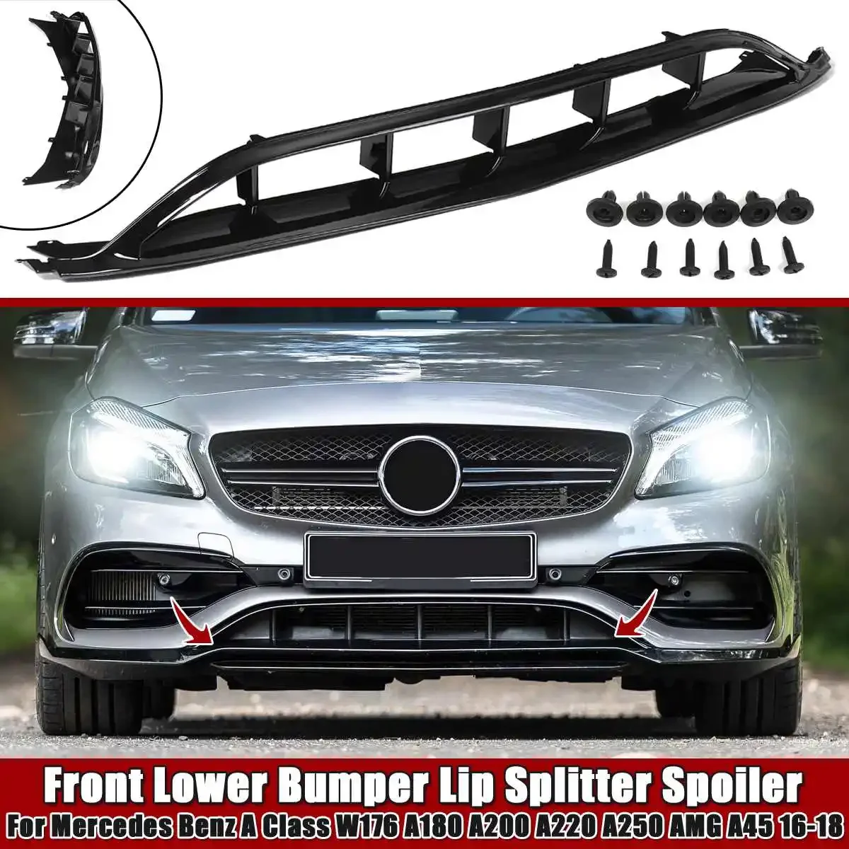 Front Lower Bumper Glossy Painted Side Splitter Spoiler Canard For Mercedes for Benz CLA Class W117 C117 CLA45 CLA200 CLA22