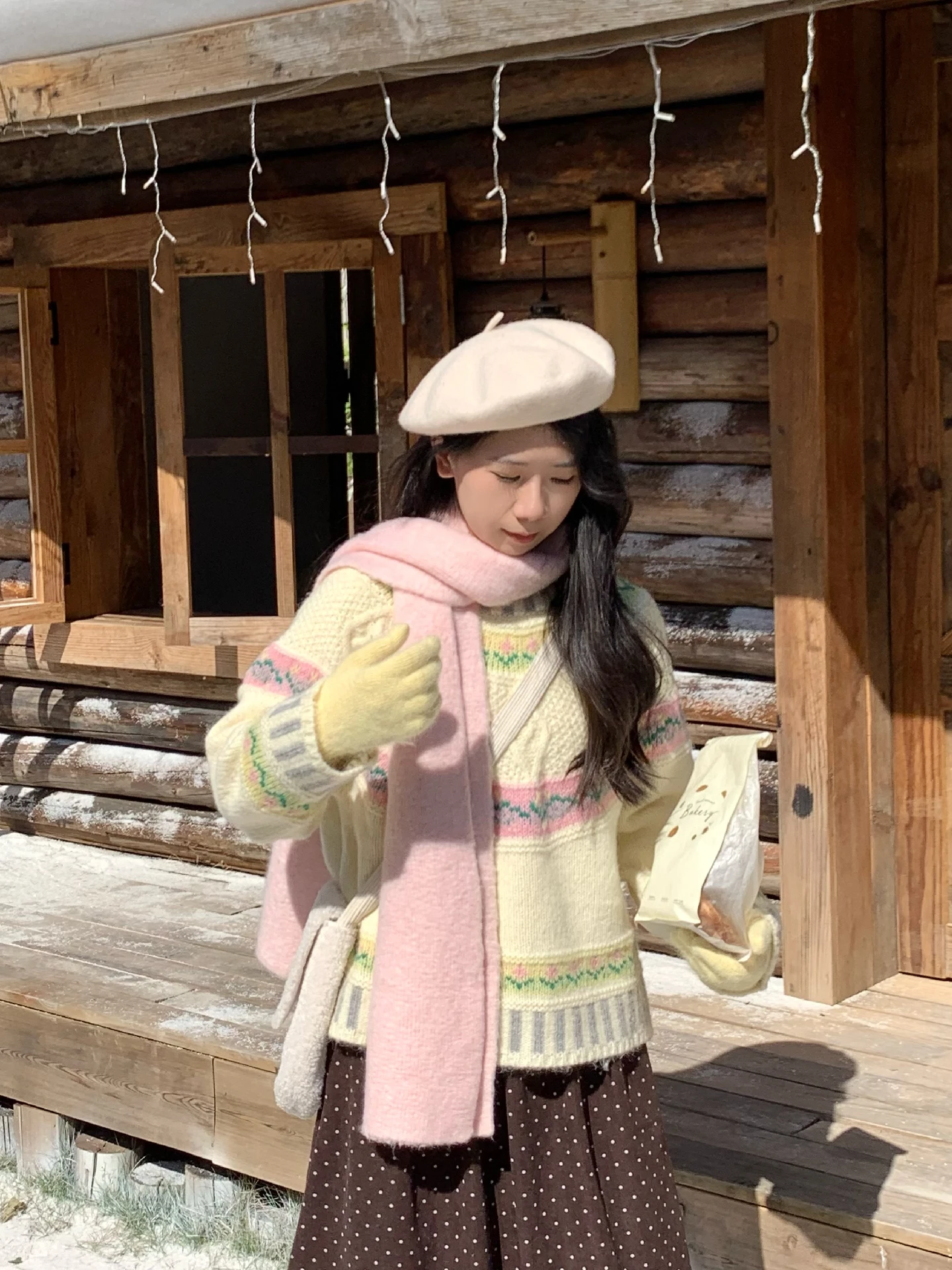 

Вязаный свитер Galaxy Step Peach Soft Candy в стиле Fair Isle, осенне-зимний, корейский, розовый, универсальный, свободный крой