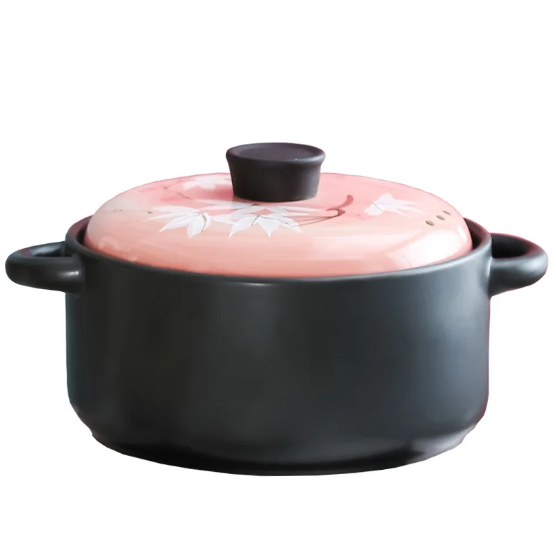Hand Painted Heat Resistant Ceramic Casserole Shallow Soup Pot for Gas Stove Hotel Use Durable Cookware