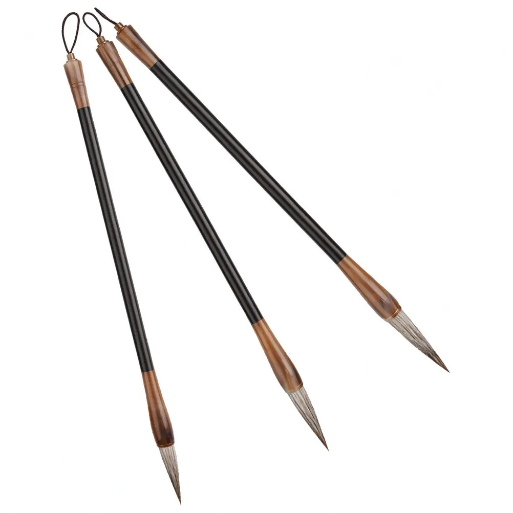 3Pcs Traditional Calligraphy Brush Set Sturdy Non-Shedding Hair Smooth Writing Painting Tool for Students Teachers Artists