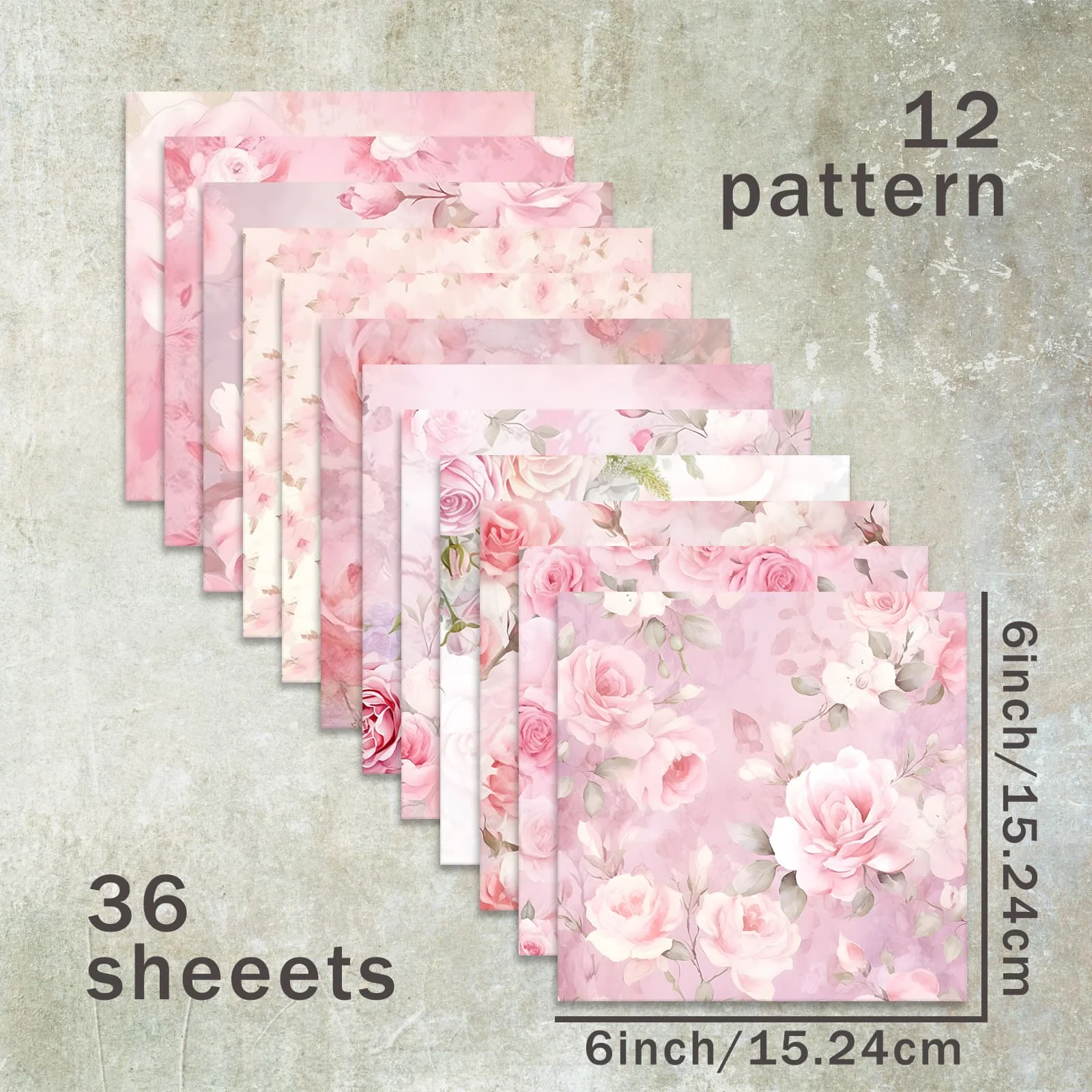 36 Sheets 6inch (Holiday Pink Peony Flowers) Clipping Thin Paper for Bullet Diary, Junk Magazine, Greeting Card Background