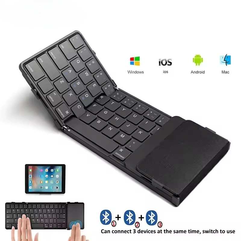 

Folding Bluetooth Keyboard with Touchpad Wireless Foldable Keyboard with PU Leather for iOS Android Windows,Support 3 Devices