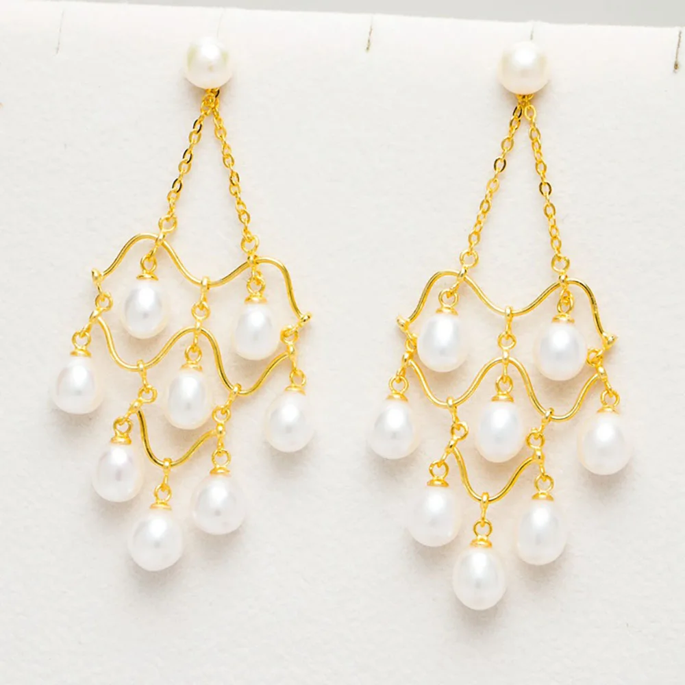 ZHEN-D Jewelry Natural Freshwater Pearls Court Palace Style Gold Plated Vintage Earrings Wonderful Gift for Girl Women