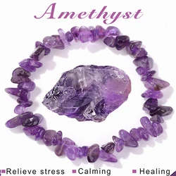 Irregular Amethysts Chip Beads Bracelet Natural Stone Gravel Gem Quartzs Bracelets For Women Men Healing Relieve Stress Jewelry