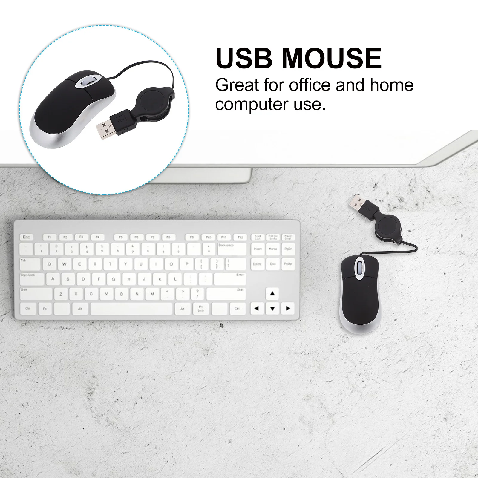 Mouse USB Preto Mini Telescópico Portátil Óptico 1000Dpi Silencioso com Fio para Computador Notebook Escritório Trabalho em Casa