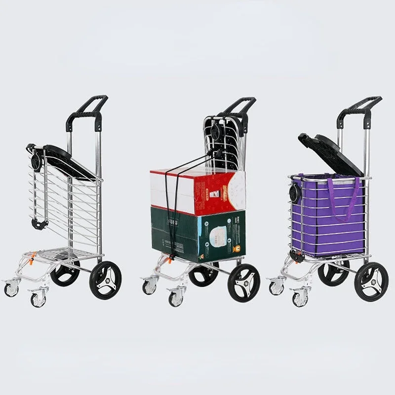 35L Shopping Cart Aluminum Alloy Trolley Car with A Cover Can Seat Quality 19cm Large Wheel Trolley for Outdoor Market Purchase