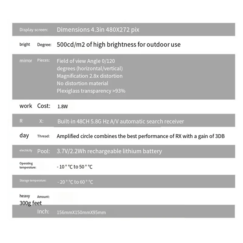 Gafas AS96-FPV 5,8G 48CH 4,3 pulgadas 480X272 gafas FPV de búsqueda automática 500CD/M2 para Dron de carreras RC Quadcopter