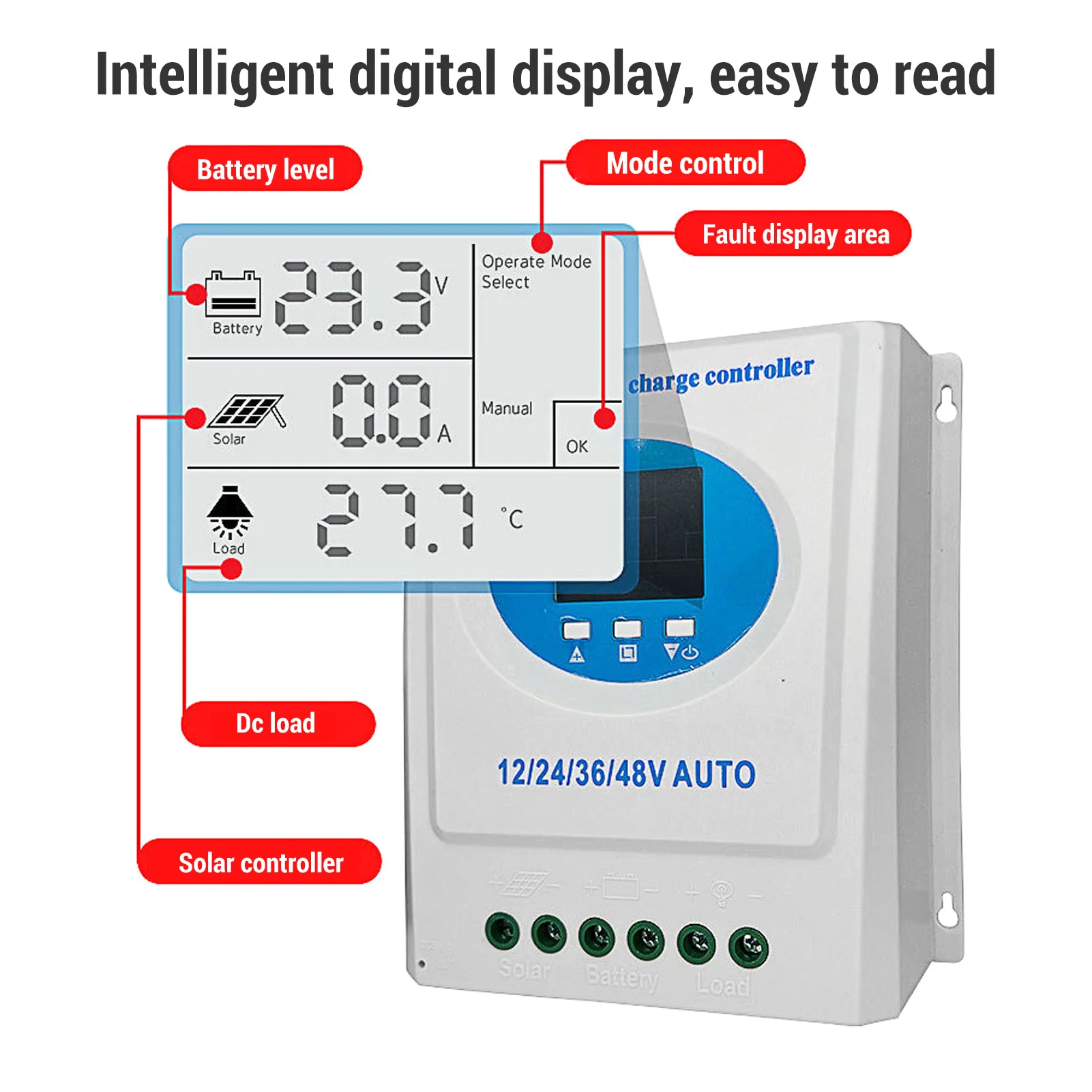 Контроллер MPPT, контроллер заряда солнечной батареи 12 В, 24 В, 36 В, 48 В, интеллектуальный регулятор батареи солнечной панели RV для лодки, яхты