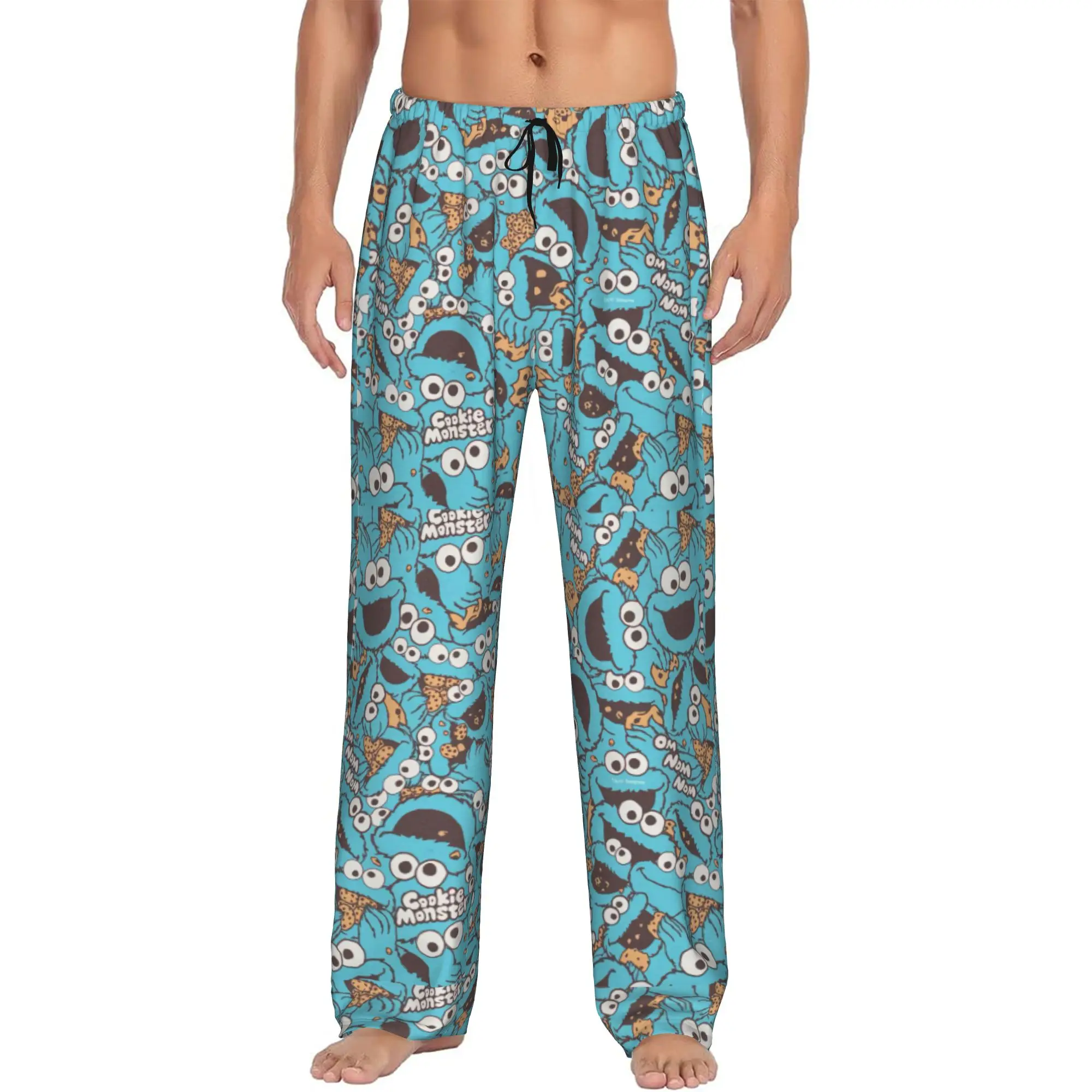 Custom Men's Cookies Anime Monsters  Pajama Pants Printed Elmo Cartoons Sleep Sleepwear Bottoms with Pockets