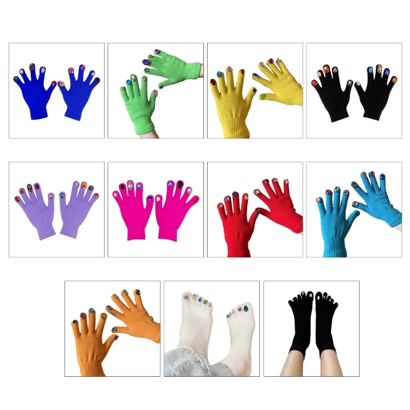 

Knitted Thick Warm Adult Gloves Winter for Rhinestone Decor Solid Color Mittens Teens Acrylic Fibres Touchscreen Gl