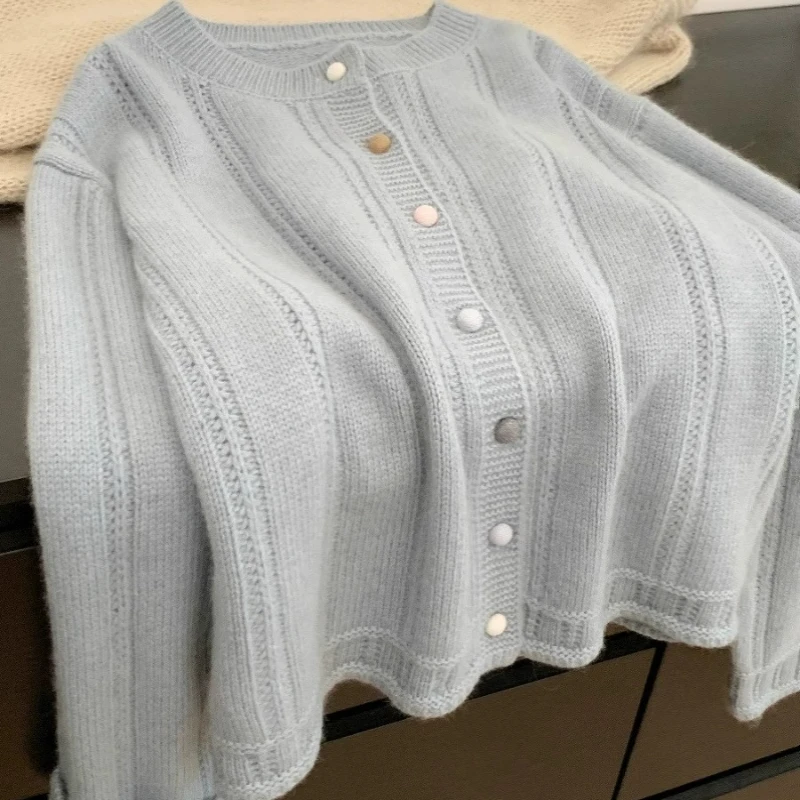 

2024 Women's Clothing with Long Sleeves and Round Neck Jacket Cardigan Casual Sweaters Female Button Solid Color Coats R21