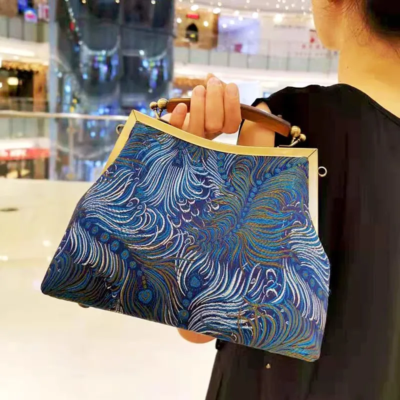 

Сумка-тоут с ручкой в виде шоколадной конфеты, синяя женская сумка, винтажная сумка в стиле чонсам, элегантная сумка для банкета