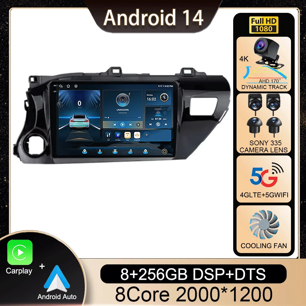 

Android 14 2 Din Stereo for Toyota Hilux 2016 - 2020 Car Radio with Screen Multimedia Player Navigation GPS Head Unit Autoradio