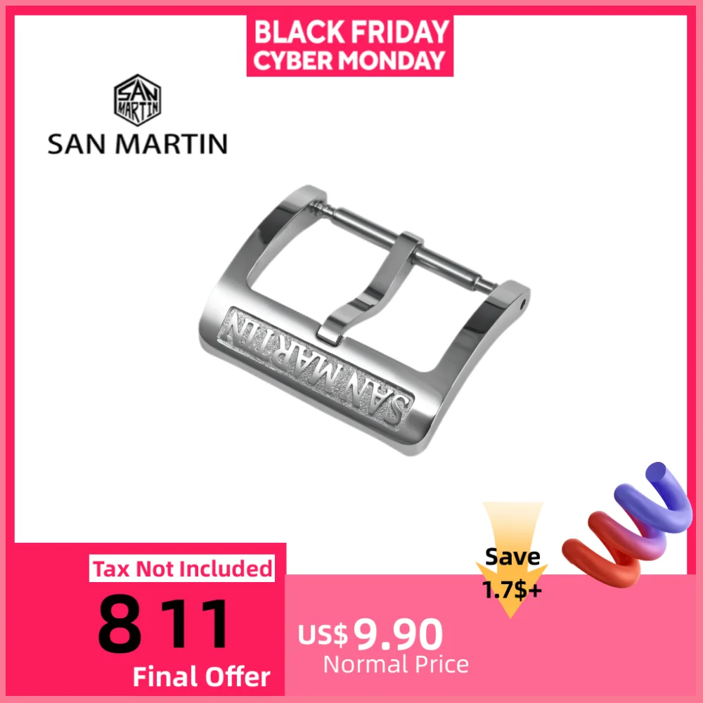 

San Martin 18 мм застежка для часов полированная 316L нержавеющая сталь Логотип Ремешок Пряжка матовая Hebilla Correa Reloj Fibbia BK1820