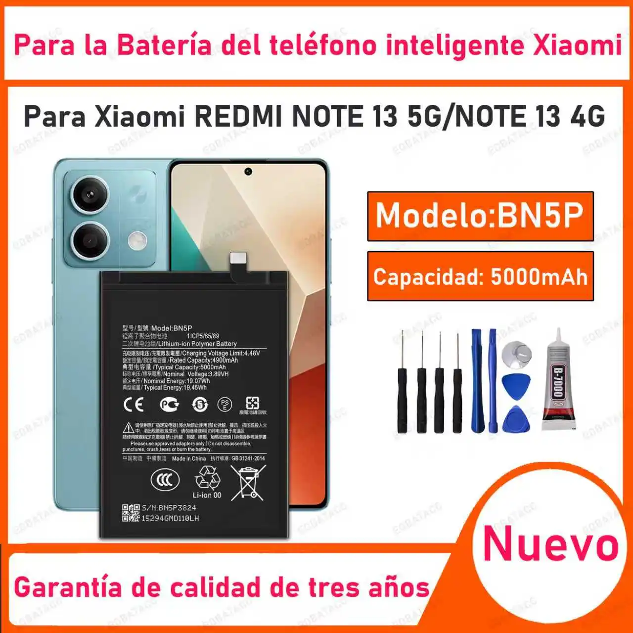 100% New High Quality Original Battery BN5P For XIAOMI REDMI NOTE 13 5G NOTE 13 4G Battery +Free Tools