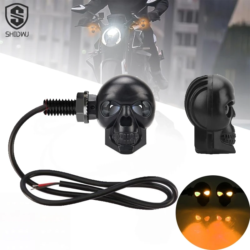 

2Pcs Motorcycle LED Turn Signal Light Skull Shape Waterproof Auxiliary Headlights Scooter Driving Racer Spotlight Indicator Lamp