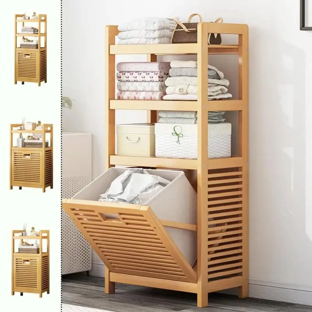 Wasmand Badkamer Bamboe Vuile Kleren Mand 3-Tier Met Kast Kleding Opbergrekken Eenvoudige Bedstand Jas Organizer