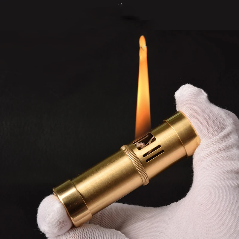 Brass Cylindrical Kerosene Lighter 2-end Pressure Ignition Creative Personality Gasoline Lighter Gift