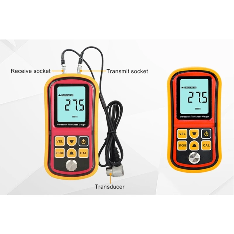 Digital Ultrasonics Thickness Gauges Tester Meter Ranges 1.2-225mm with Probes for Measuring Metal Nonmetal Materials Steel