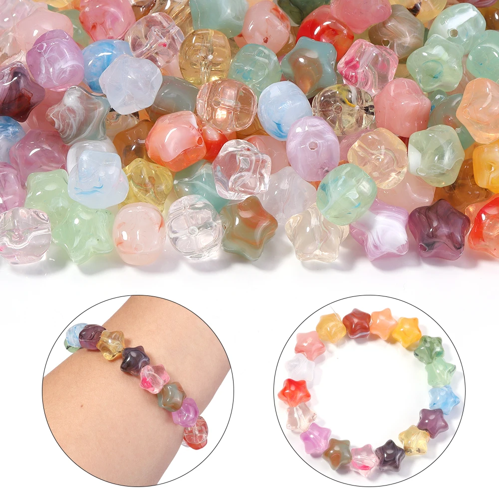 30 Stück Acrylperlen in Farbverlauf, niedliche, dicke Sternform, lose Abstandsperlen für die Schmuckherstellung, DIY-Armband- und Schlüsselanhänger-Zubehör – Detail 2