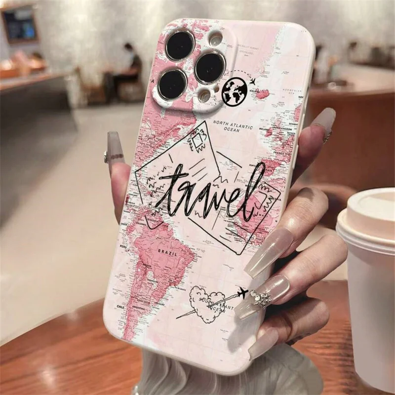 Pink World Map Printed Silicone Phone Case for Xiaomi Redmi Note 14 13 12 Pro Plus 4G 5G 14C 13C 12C 11 11S 12S Shockproof Cover