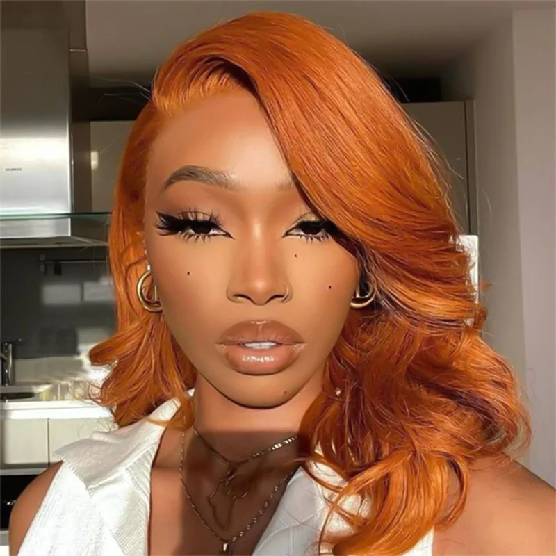 

13x6 ginger colored boby wave hd lace frontal human hair wig for women choice 100% Brazilian 30 inch transparent wigs on sale