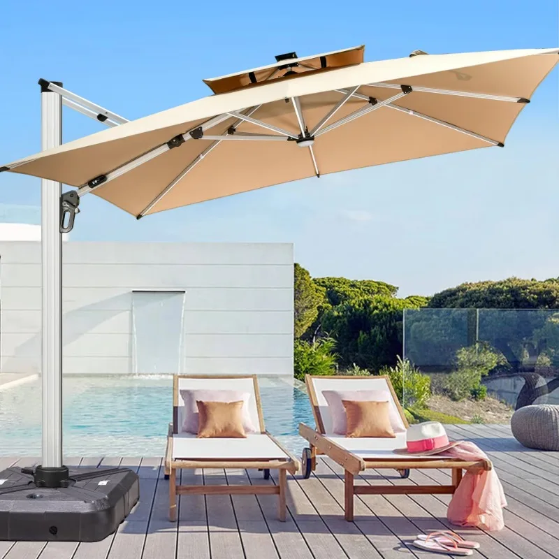 

Luxury 3x3m LED Patio Umbrella with 100mm Pole - Dimmable Warm Lights, 5 Color Options for Resorts/Hotels (Red/Beige/Khaki)