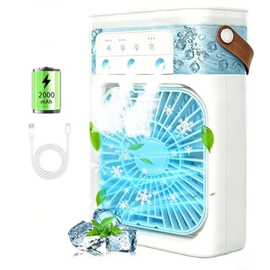 Portable Air Conditioners, 2000mAh Rechargeable Mini Air Cooler Fans, 500ML Personal Portable AC Unit with 3 Speed, 2 Spray, 7