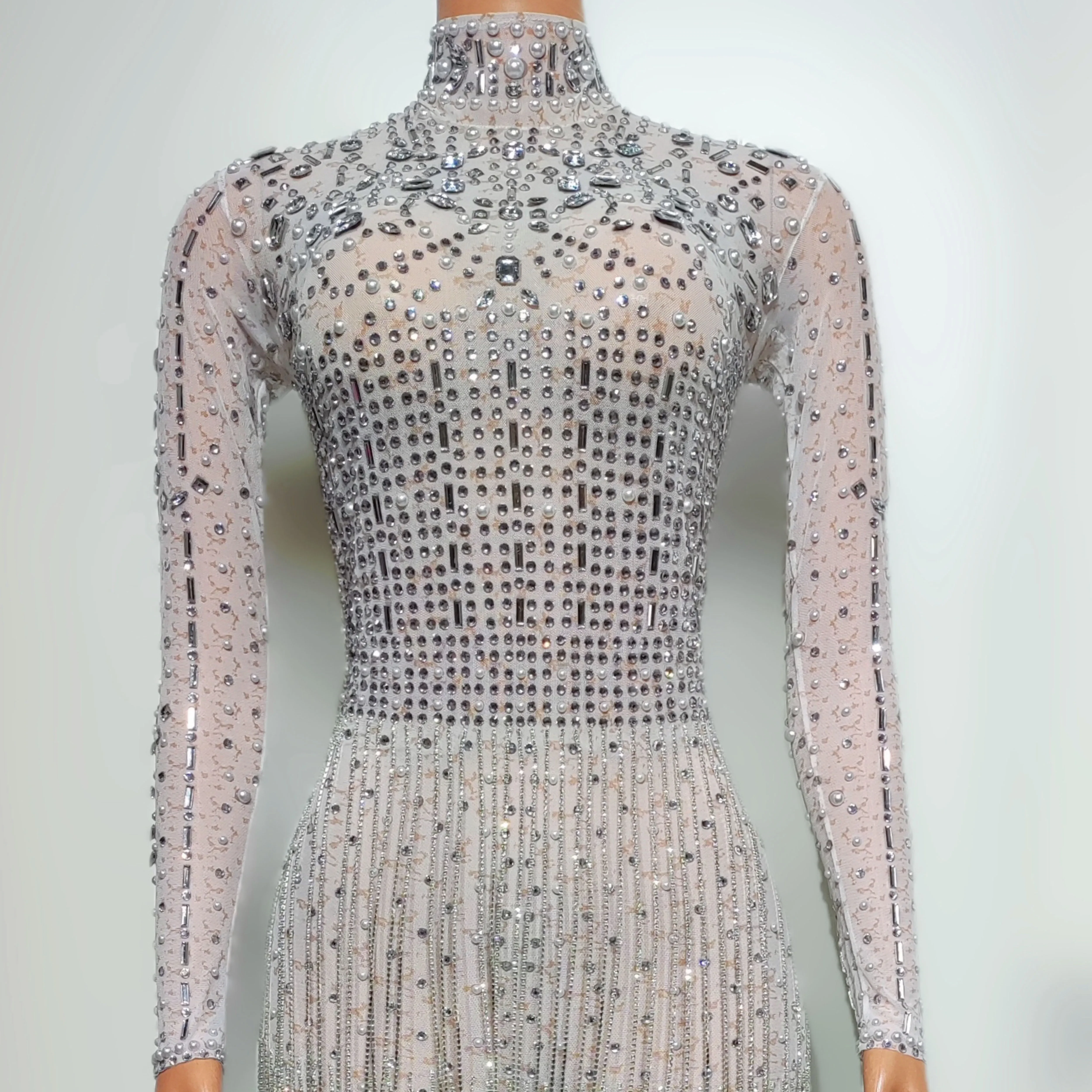 

Костюм для гоу-гоу танцовщиц 2025: Роскошное женское платье с длинными рукавами, стразами и бахромой, наряд королевы танцевального клуба, одежда для вечеринок