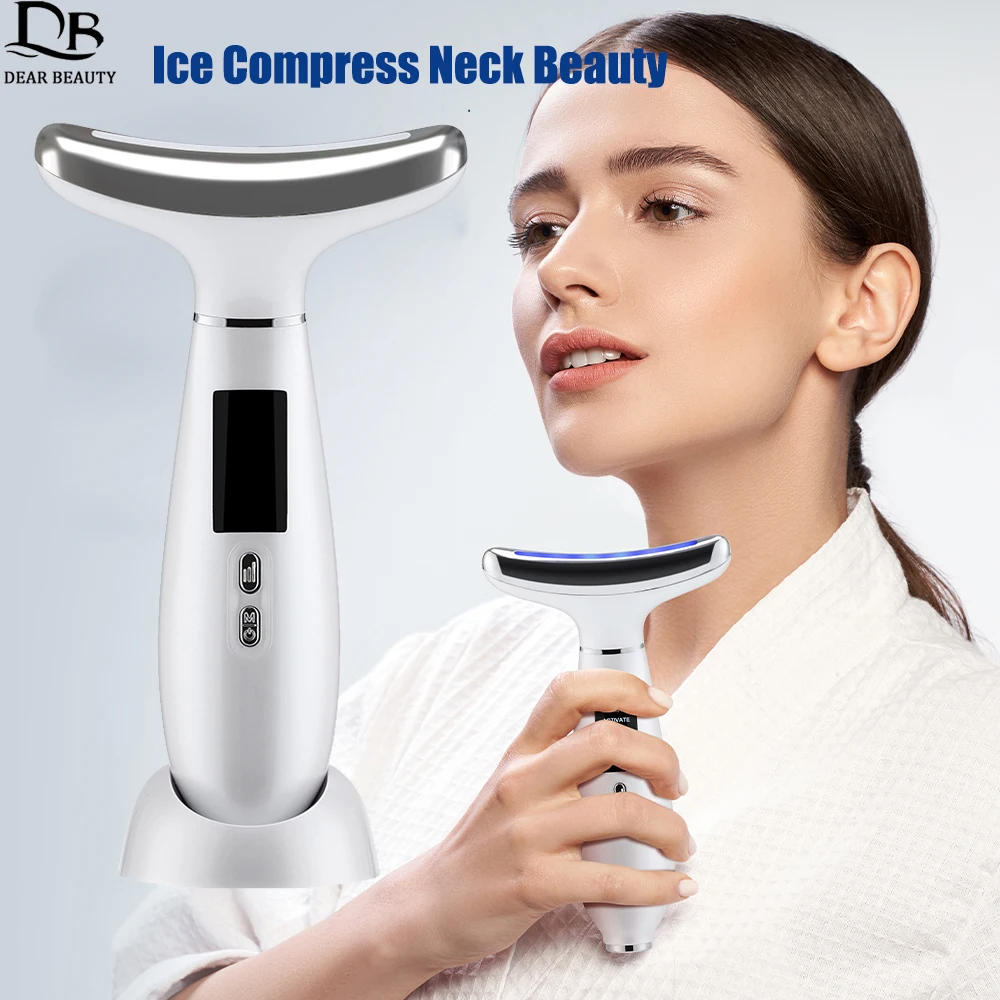 جهاز تجميل الرقبة المضغوط على الجليد، علاج بالضوء LED، اهتزاز مكركرنت للوجه والرقبة، مدلك مزيل تجاعيد الرقبة #1