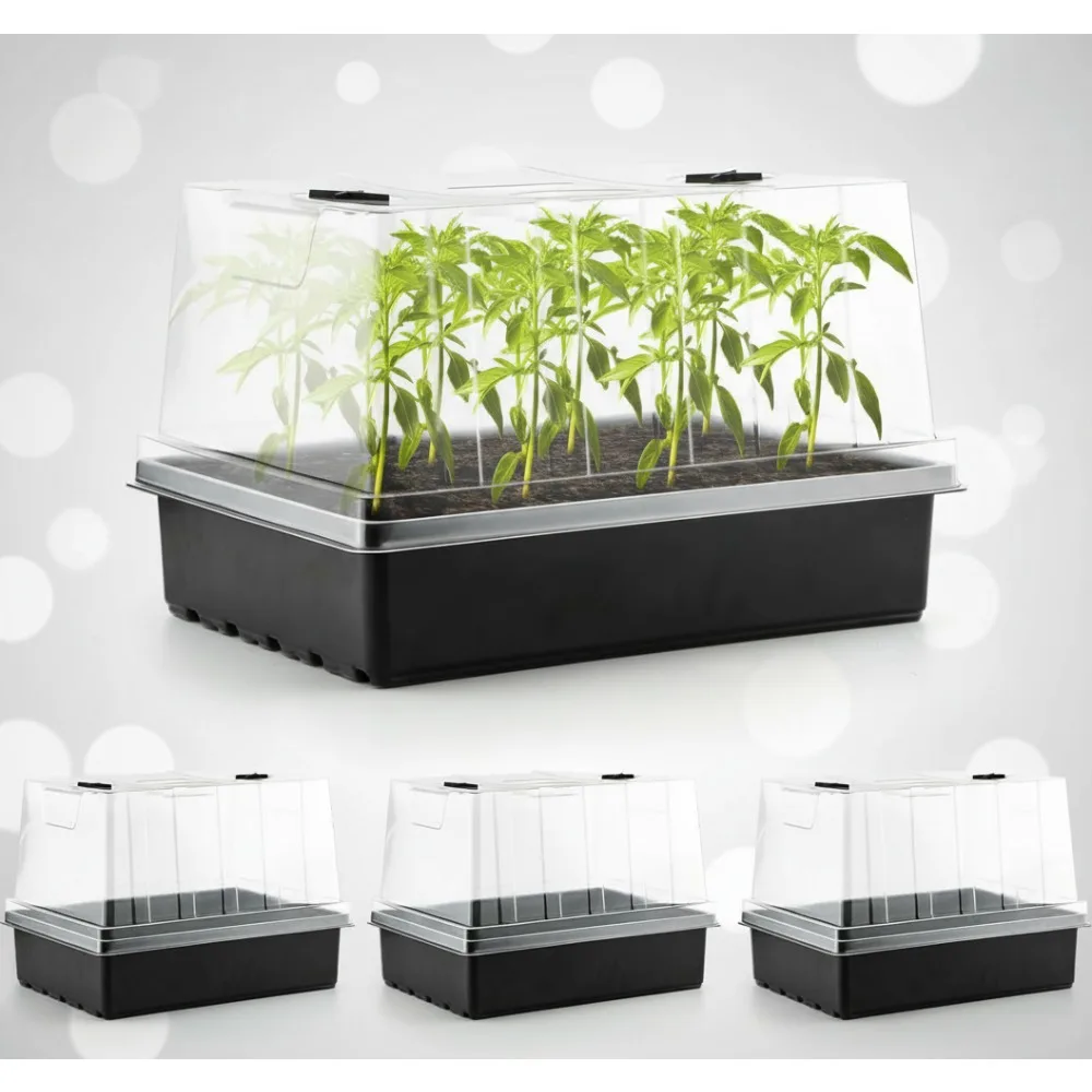 

4-Pack Reusable Seed Starter Trays with 5" Humidity Domes - Indoor Gardening Kit for Microgreens & Herbs