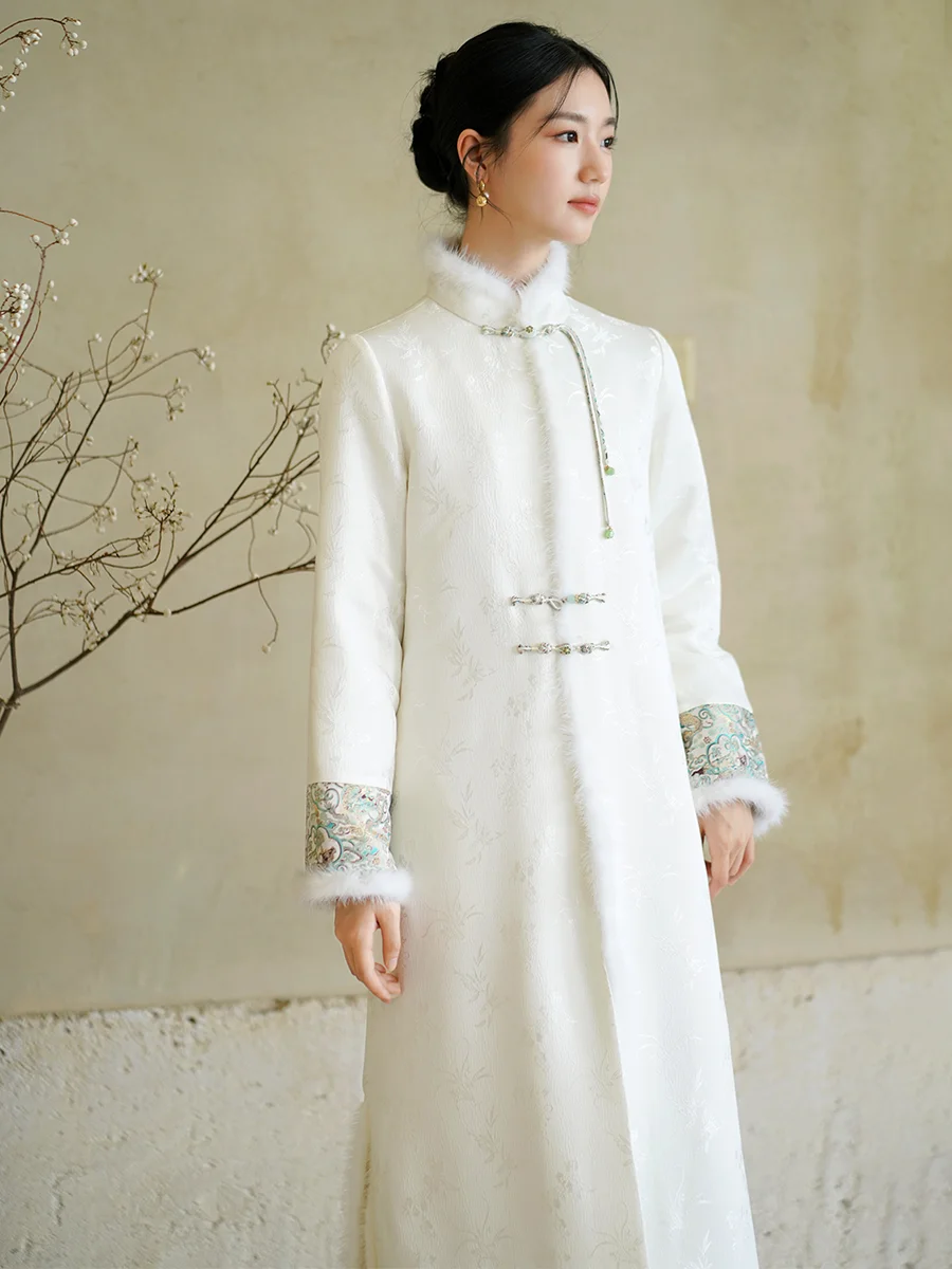

Warm Cotton-Padded Long Jaet Women's Traditional Chinese Sle Coat Tea Ceremony Costume Winter New Arrival Faionable