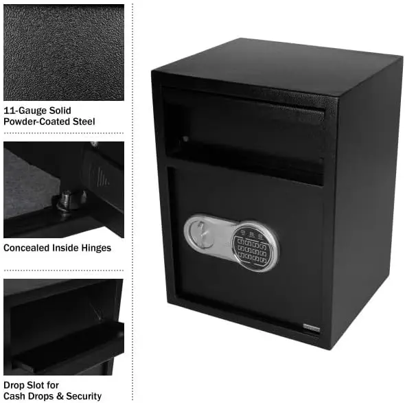 Electronic Safe Deposit Box - Drop Safe with Digital Keypad and 2 Manual Override Keys for Business Cash Drops or Home Safety by