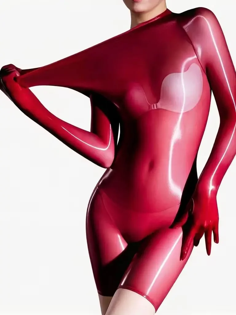 

Sexy Women 5D 912 Pin Thin Bodysuit Sheer See Through Elastic Yoga Shaping Tights Glove Sleeve Home Jumpsuit Maid Leotard